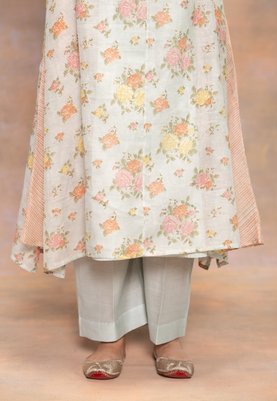 Yashi Blue Solid Chanderi Silk Straight Pant