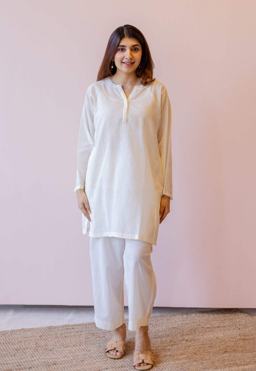 Veda Off White Solid Handloom Cotton A Line Kurta