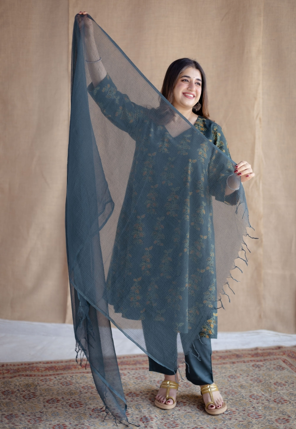 Green Solid Kota Doria Cotton Dupatta