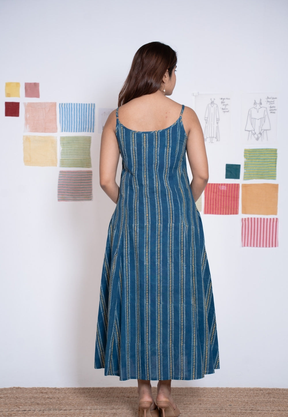 Viaana Blue Ajrakh Cotton A Line Dress