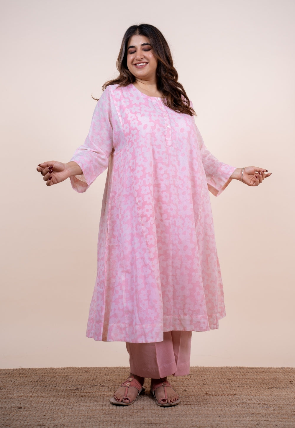 Sufia Pink Batik MulMul Jhabbha Kali Kurta