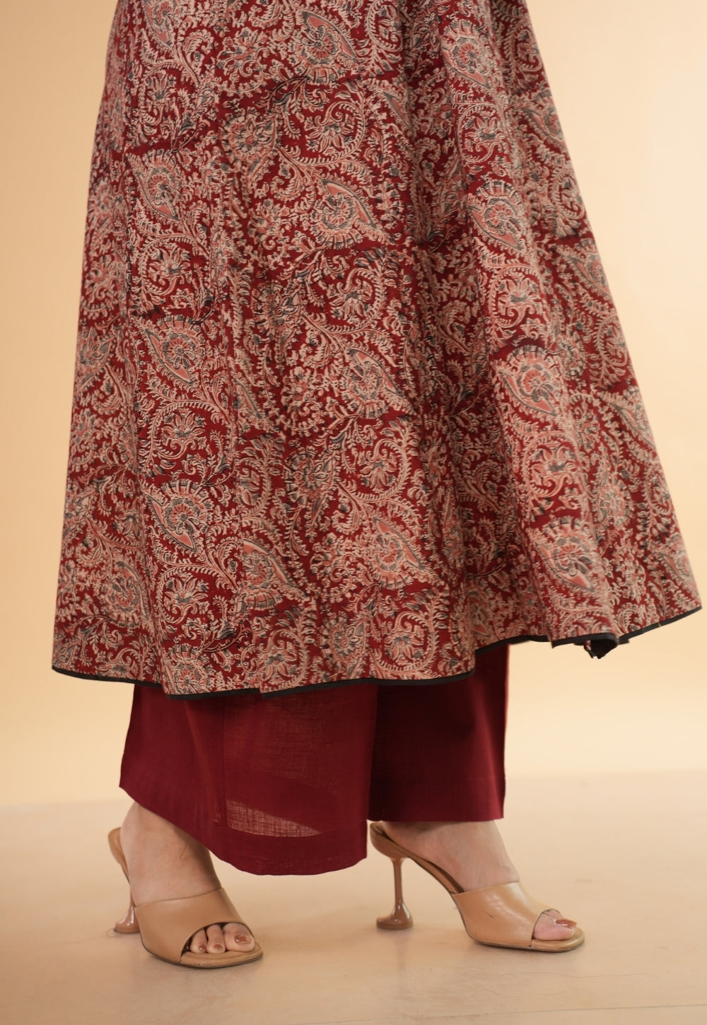 Norah Red Solid Slub Cotton Palazzo