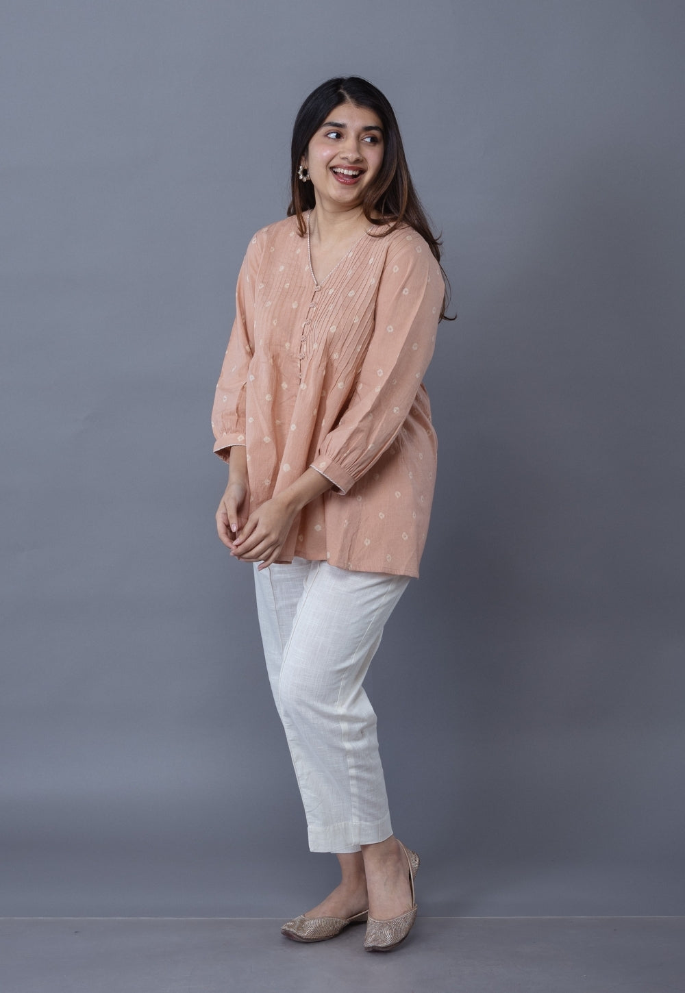 Neha Pink Bandhani Cotton A Line Short Top