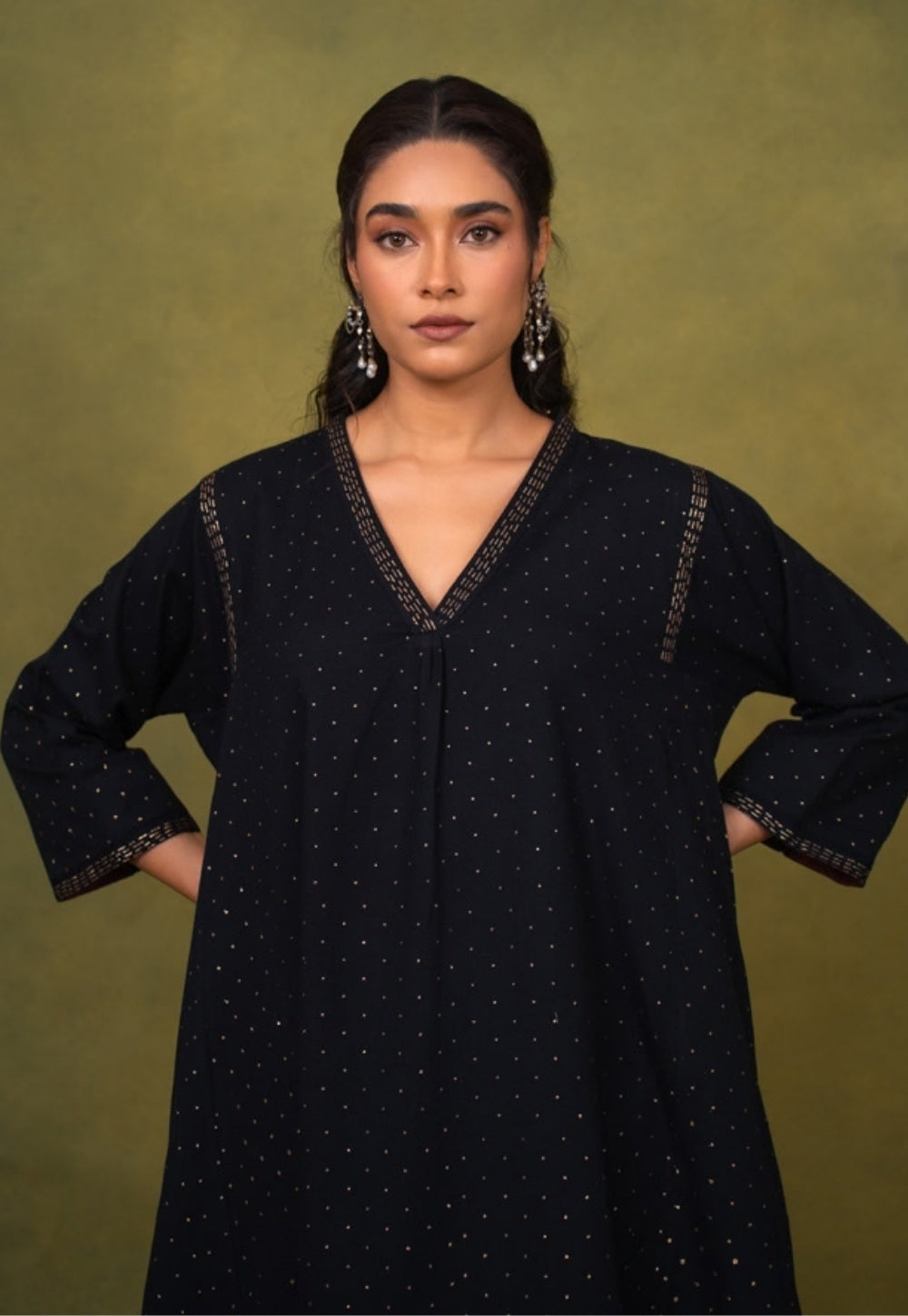 Qainat Black Rogan Handlock Printed Cotton Jhabbha Kali Kurta Suit Set (Set of 3)