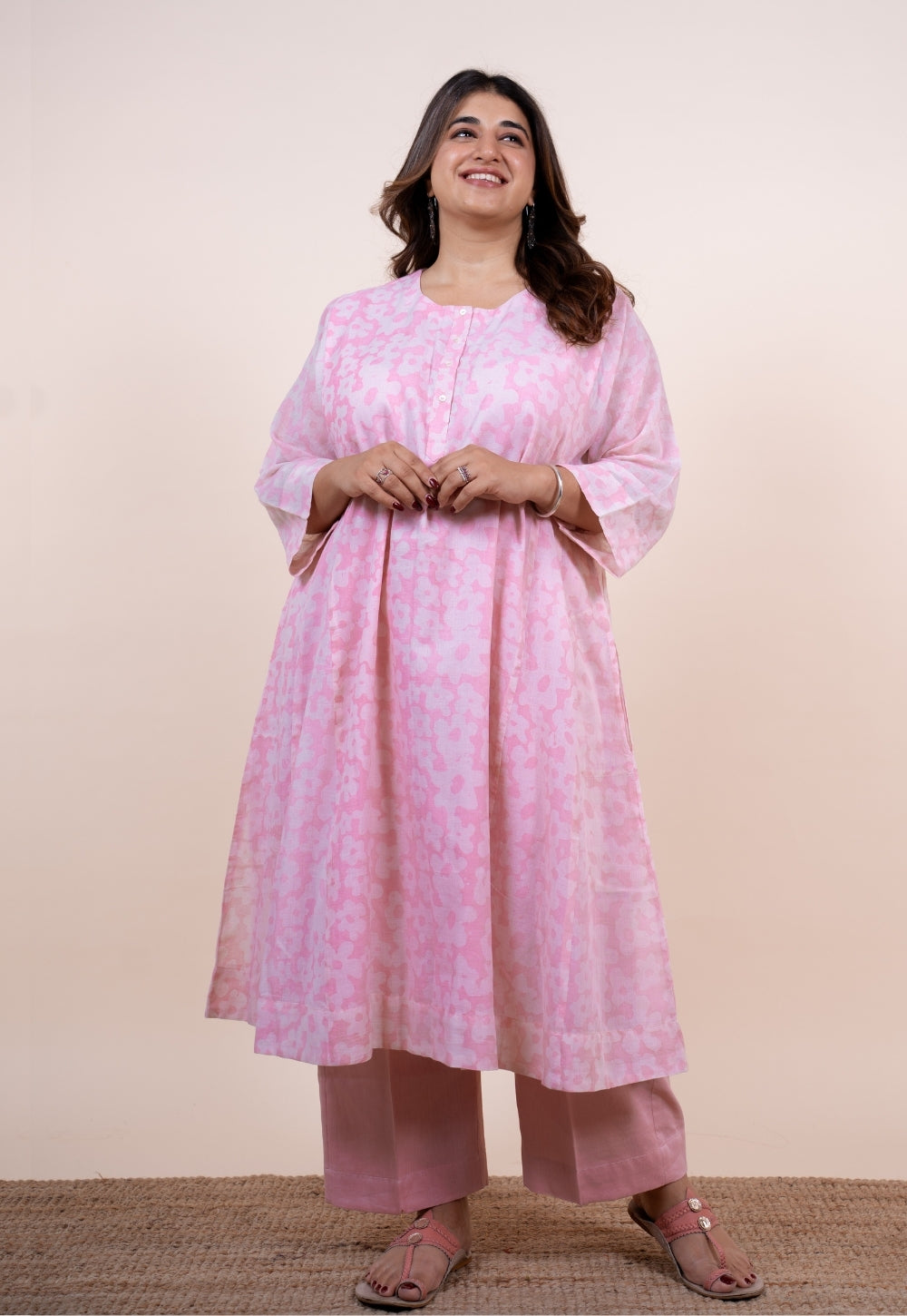 Sufia Pink Batik MulMul Jhabbha Kali Kurta