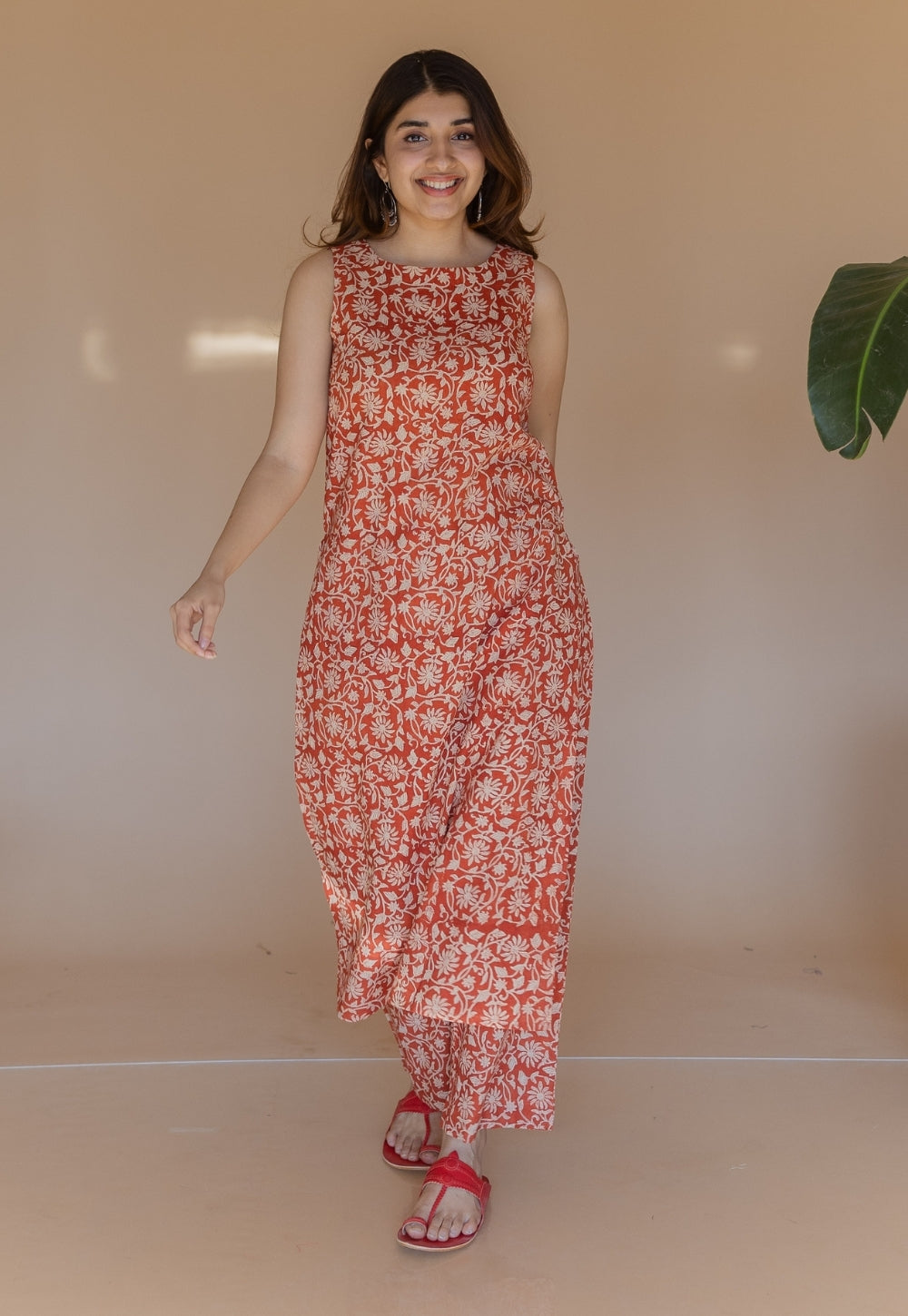 Selena Red Bagru Cotton Straight Kurta