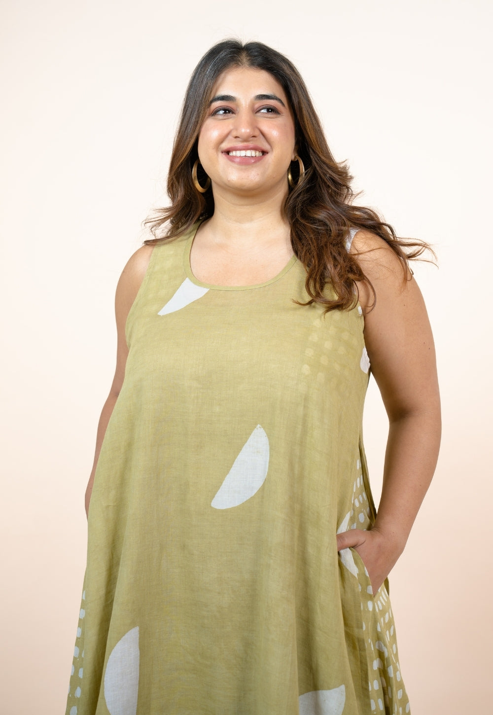 Alaya Green Batik MulMul A Line Kurta with Slip