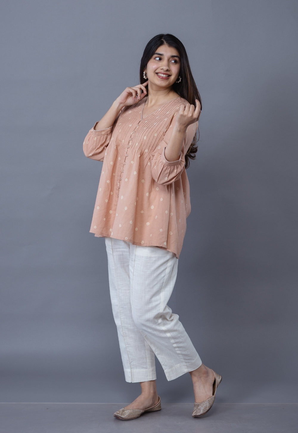Neha Pink Bandhani Cotton A Line Short Top