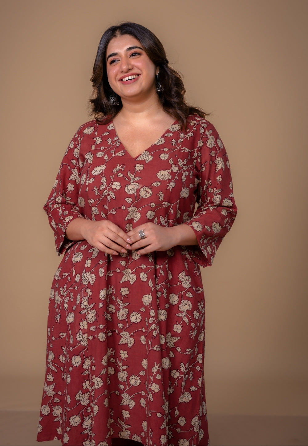 Smriti Red Dabu Slub Cotton Kali Kurta