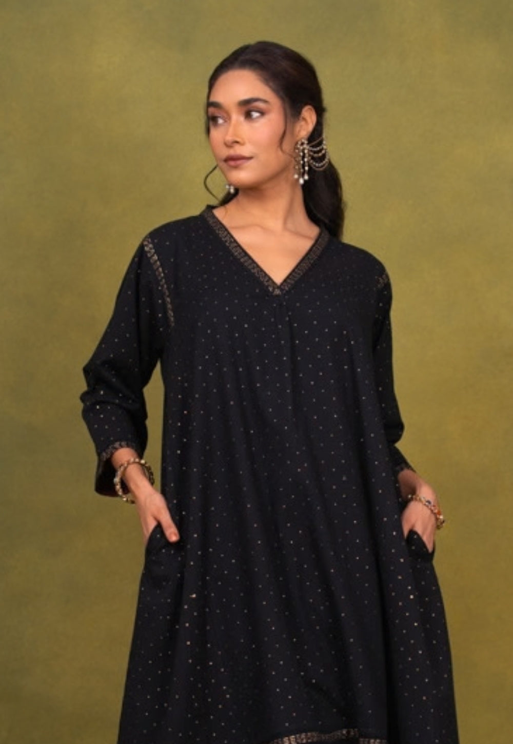 Qainat Black Rogan Handlock Printed Cotton Jhabbha Kali Kurta Suit Set (Set of 3)