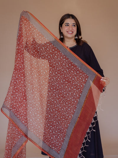 Red Jaal Bagru Kota Doria Cotton Dupatta