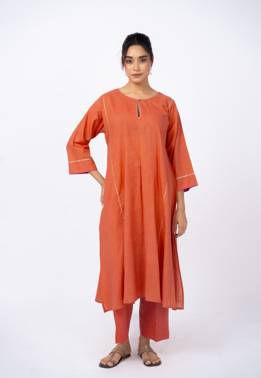 Adhya Orange Solid Slub Cotton Jhabbha Kali Kurta Suit Set with Printed Dupatta(Set of 3) (Copy)