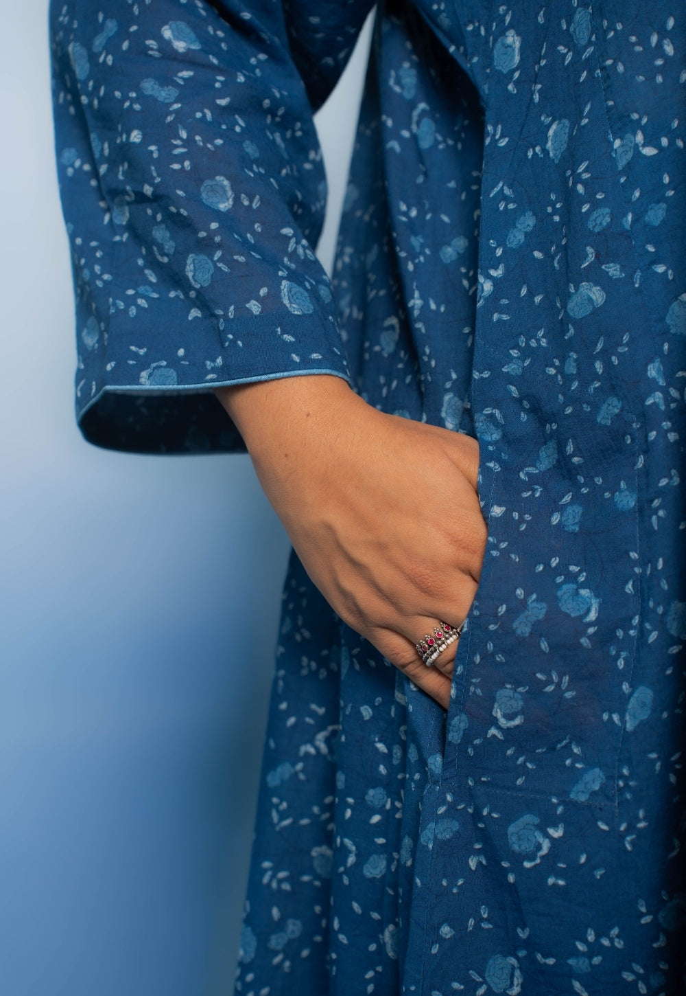Garima Blue Dabu Mul Cotton Jhabbha Kali Kurta