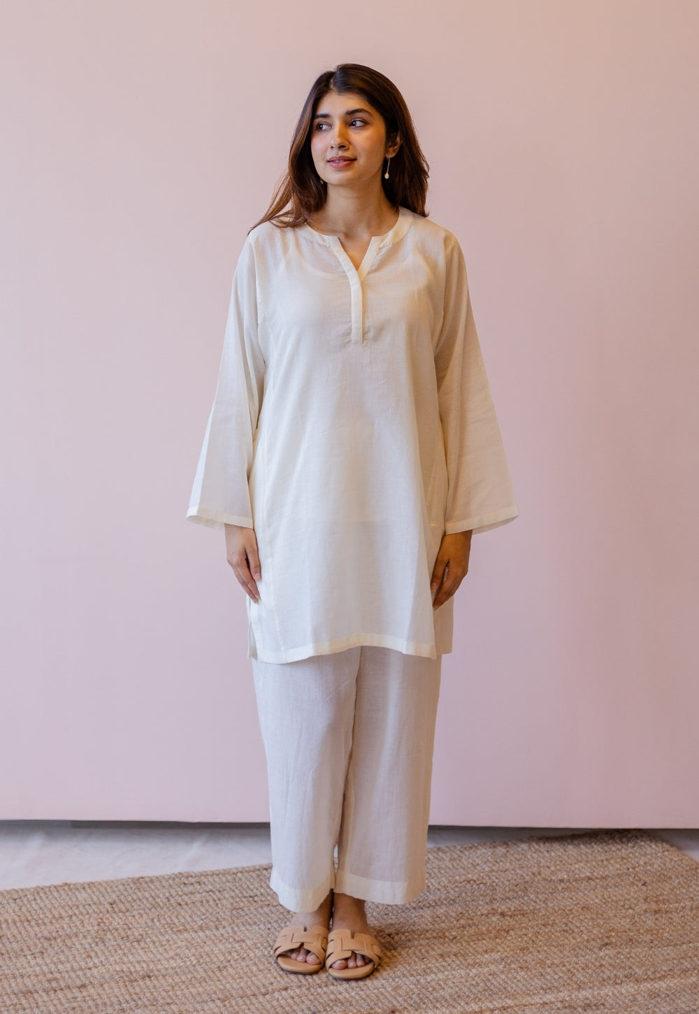 Veda Off White Solid Handloom Cotton A Line Kurta