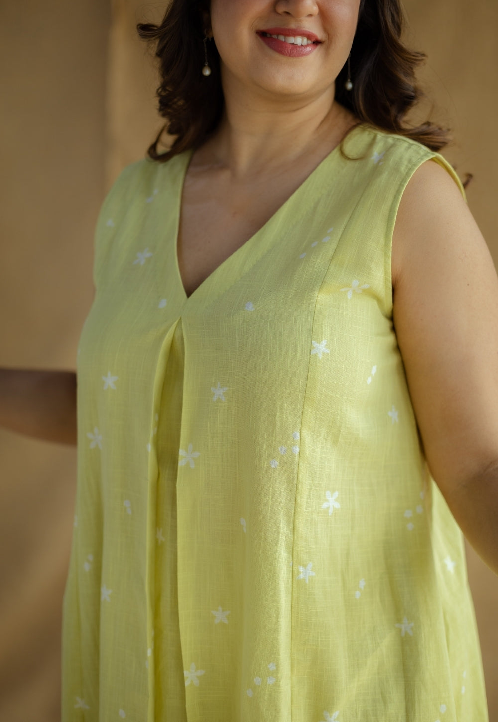 Raahi Lime Green Hand Block Print Slub Cotton A Line Kurta
