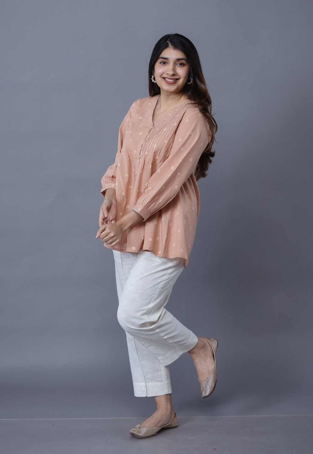 Neha Pink Bandhani Cotton A Line Short Top