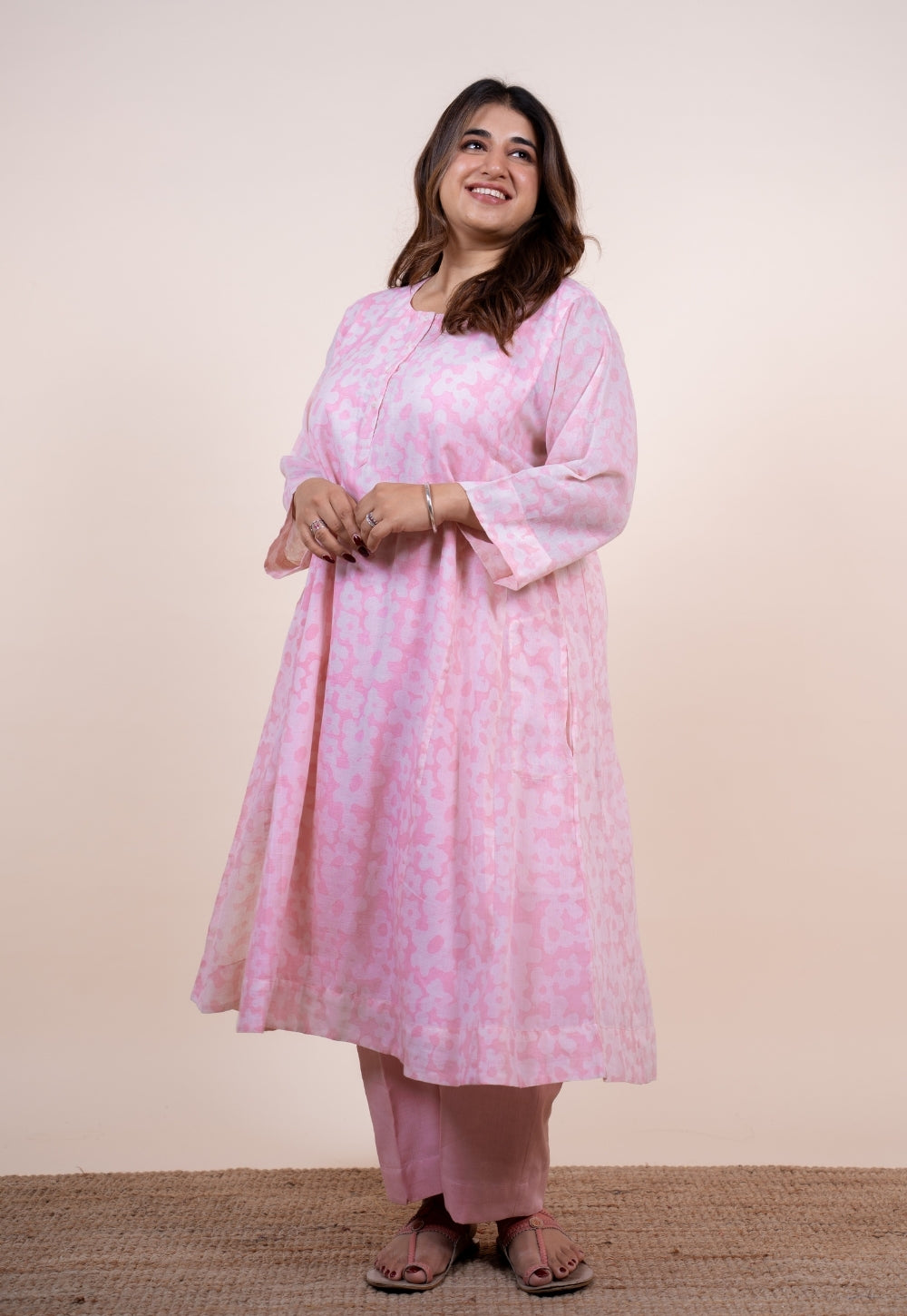 Sufia Pink Batik MulMul Jhabbha Kali Kurta