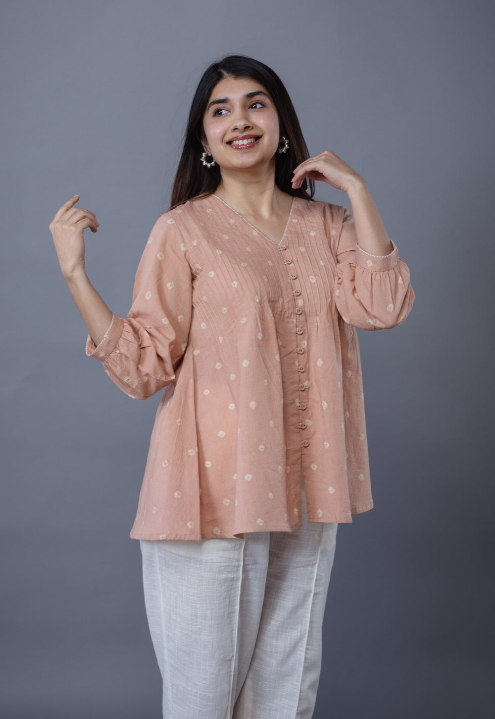 Neha Pink Bandhani Cotton A Line Short Top