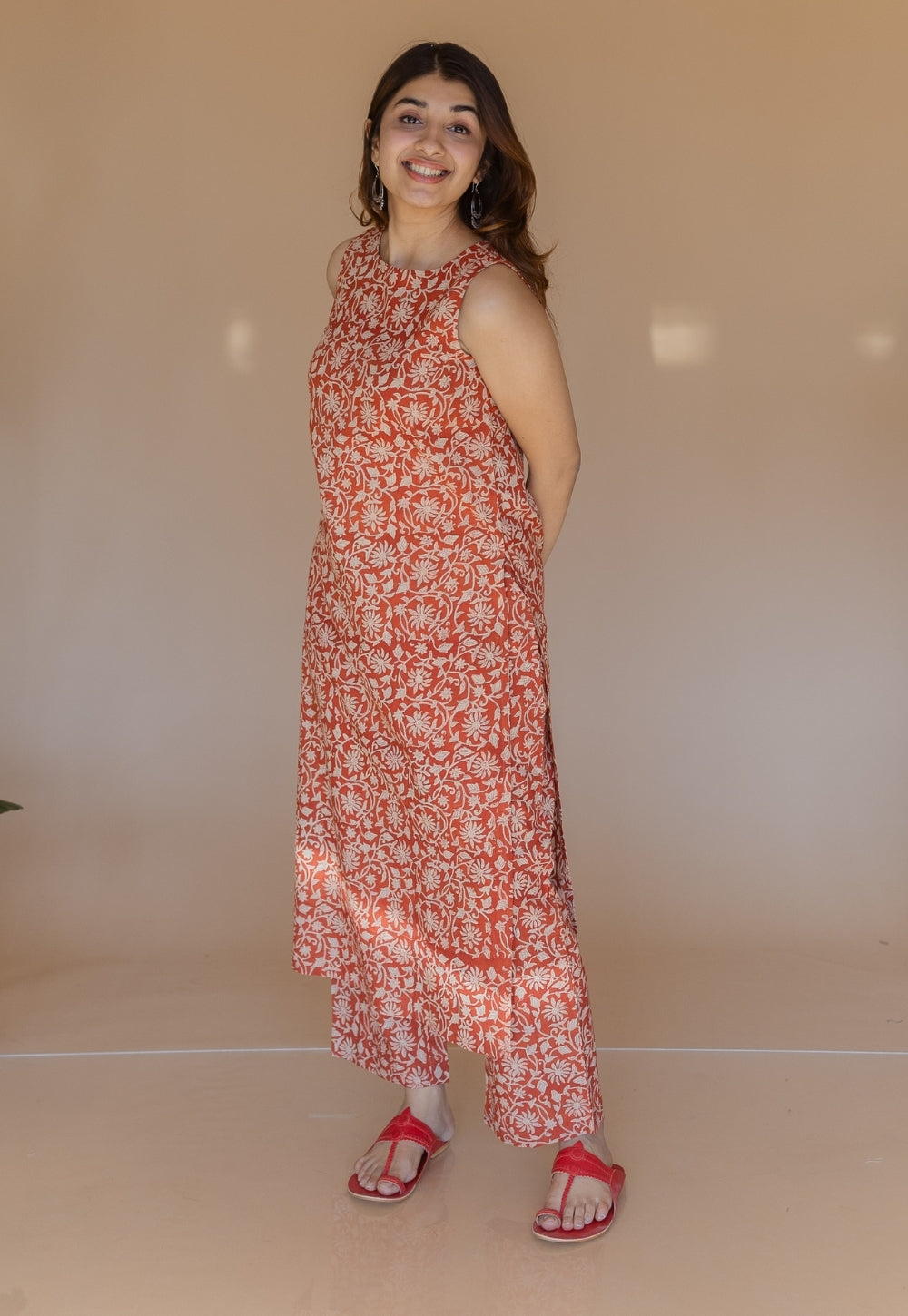 Selena Red Bagru Cotton Straight Kurta