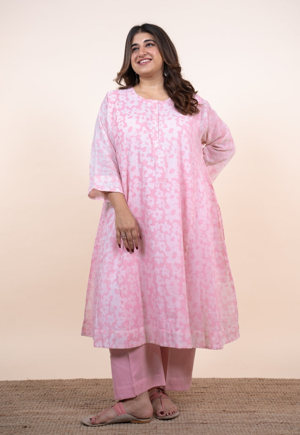Sufia Pink Batik MulMul Jhabbha Kali Kurta