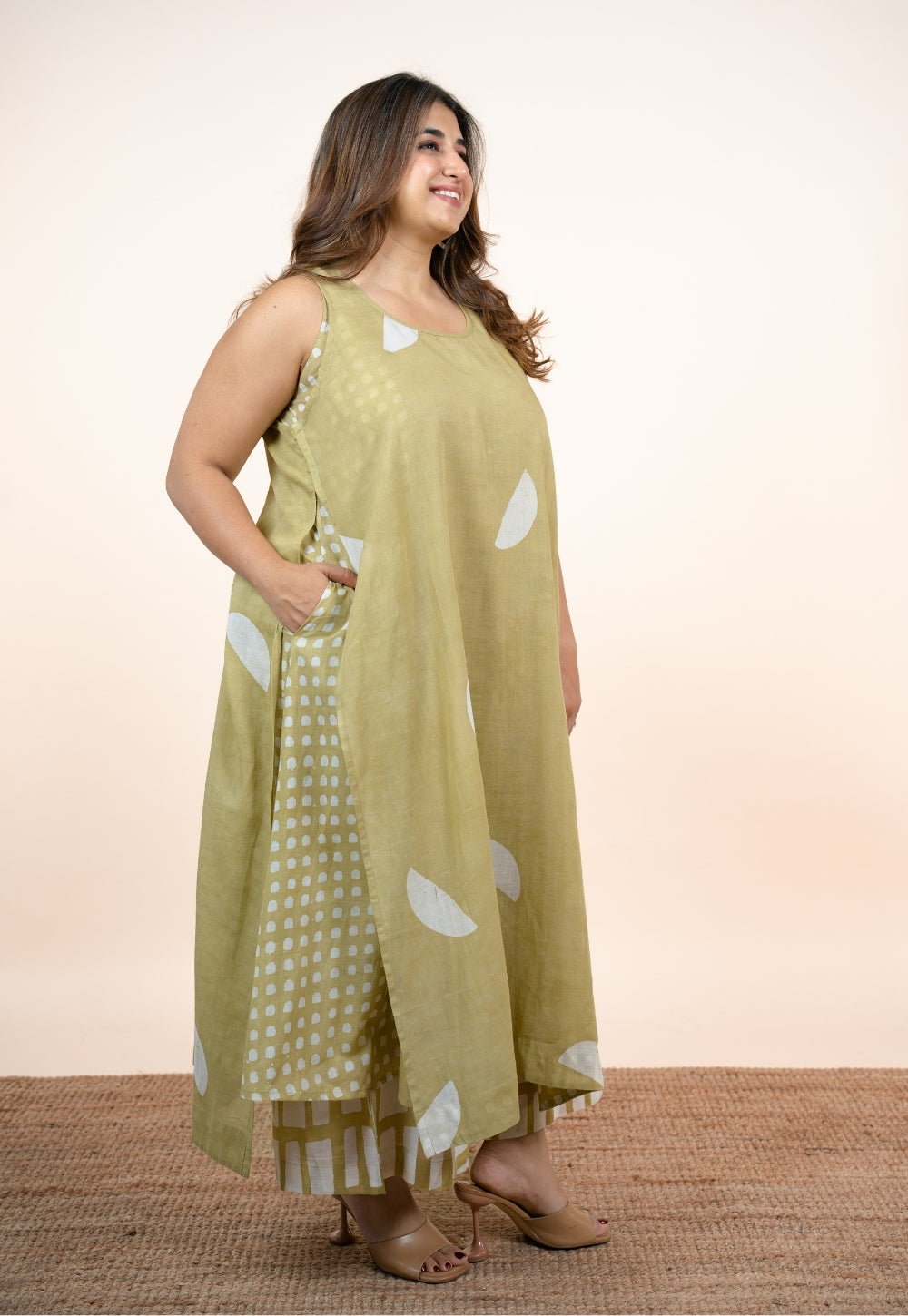 Alaya Green Batik MulMul A Line Kurta with Slip