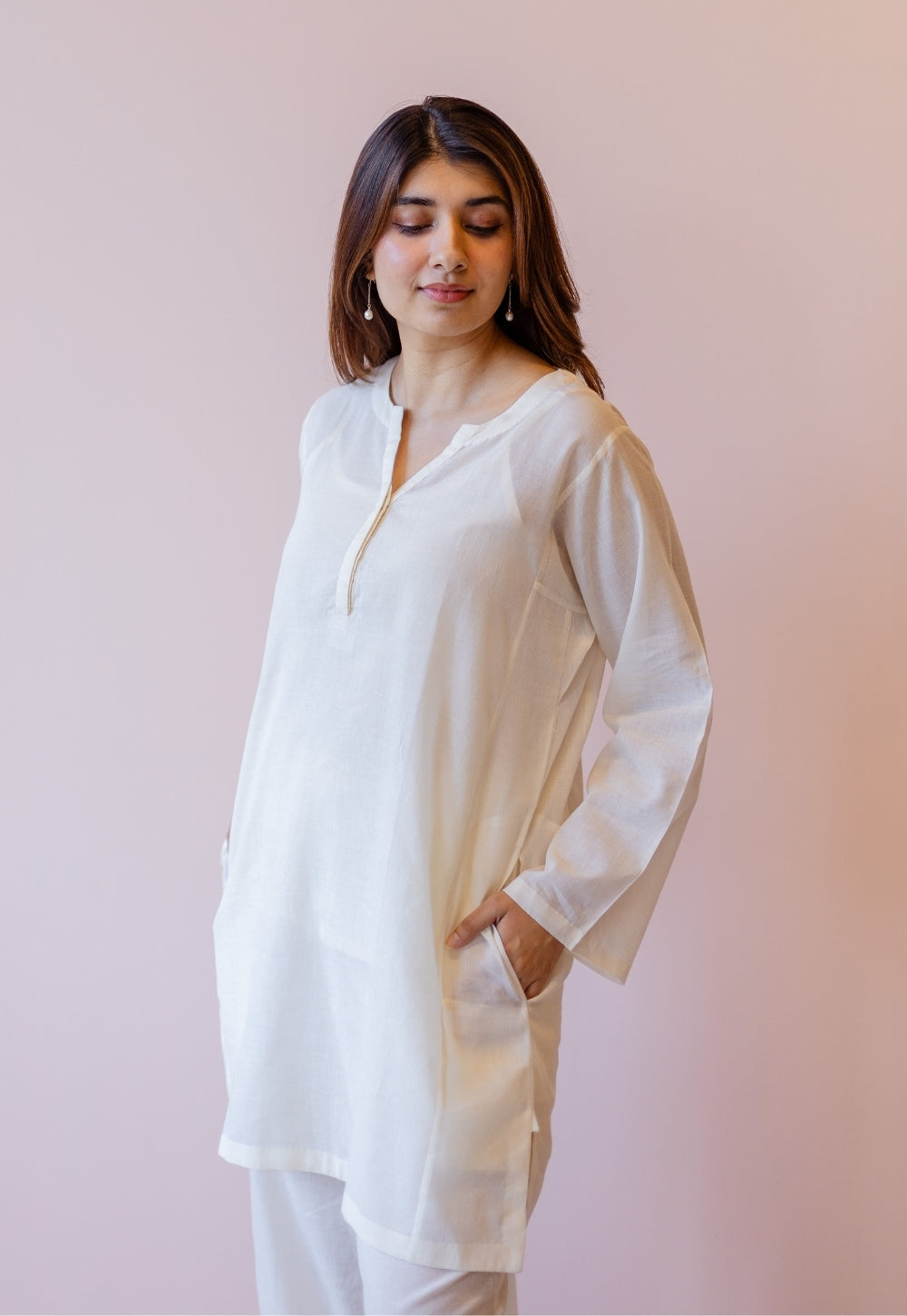 Veda Off White Solid Handloom Cotton A Line Kurta