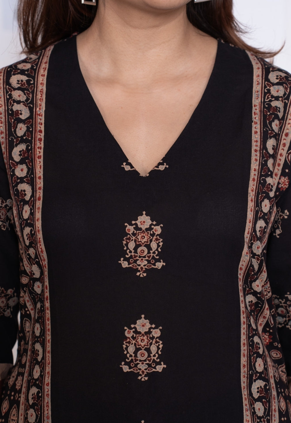 Elisha Black Ajrakh Cotton Straight Kurta