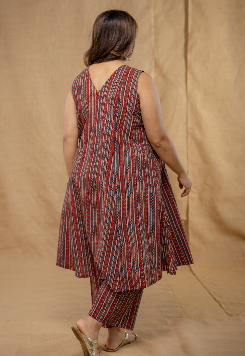 Raahi Red Ajrakh Cotton A Line Co-Ord Set