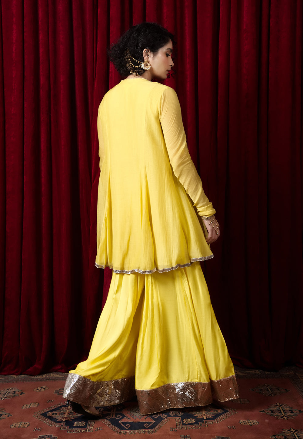 Adha Yellow Solid Chanderi Silk A Line Kurta with Hand Embroidery