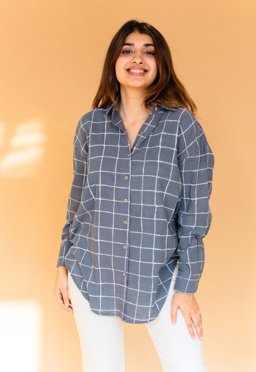 Ruhi Grey Dabu Slub Cotton Shirt