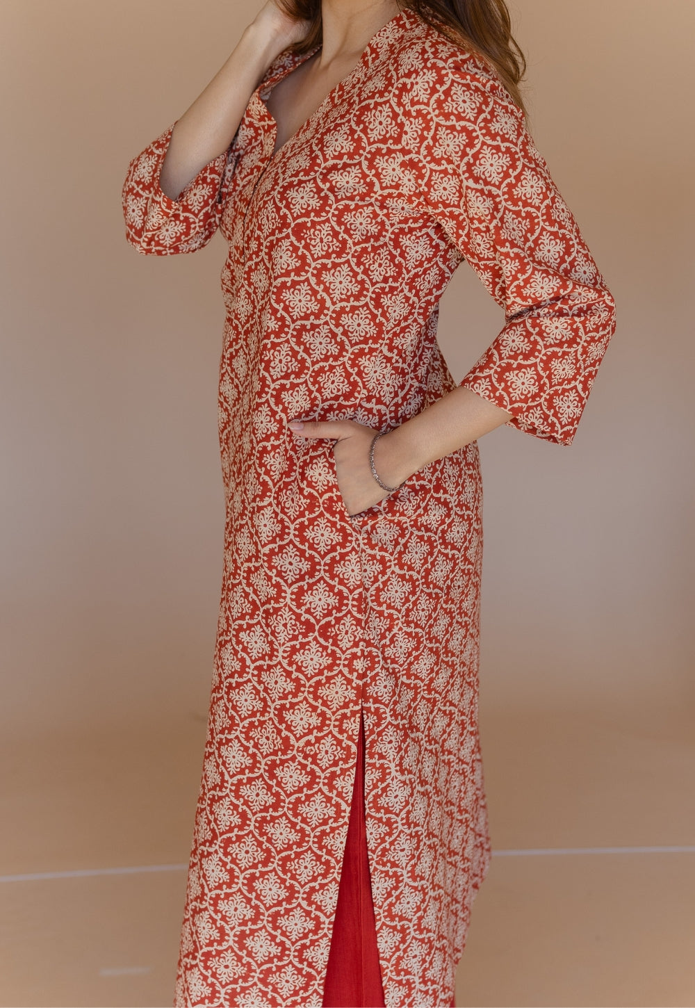 Avika Red Bagru Cotton Straight Kurta Set (Set of 2)