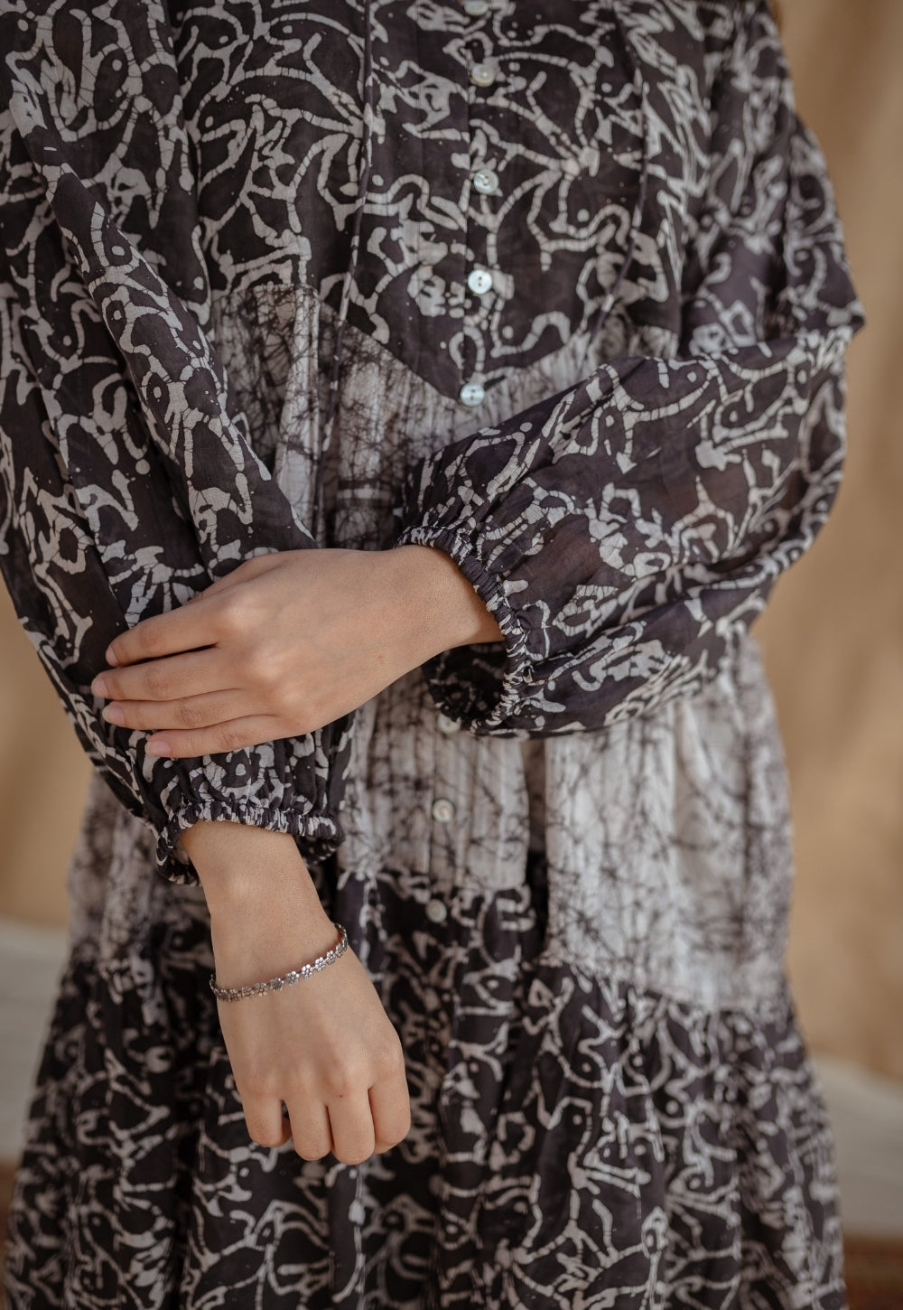 Yuvani Charcoal Batik MulMul Cotton Loose Dress with Slip