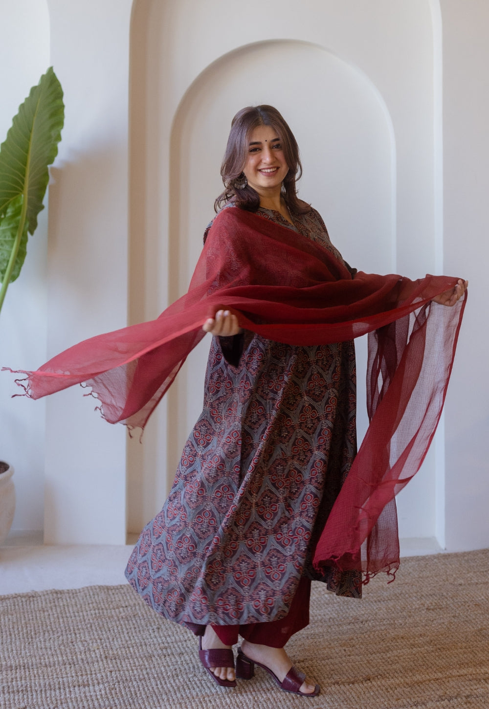 Red Solid Kota Doria Cotton Dupatta
