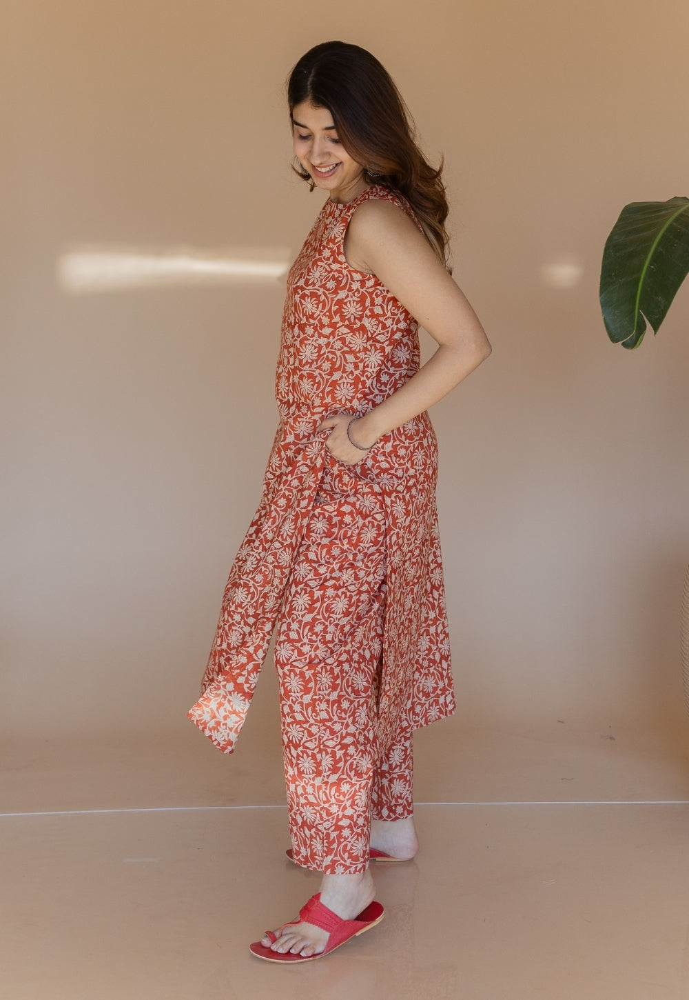 Selena Red Bagru Cotton Straight Kurta