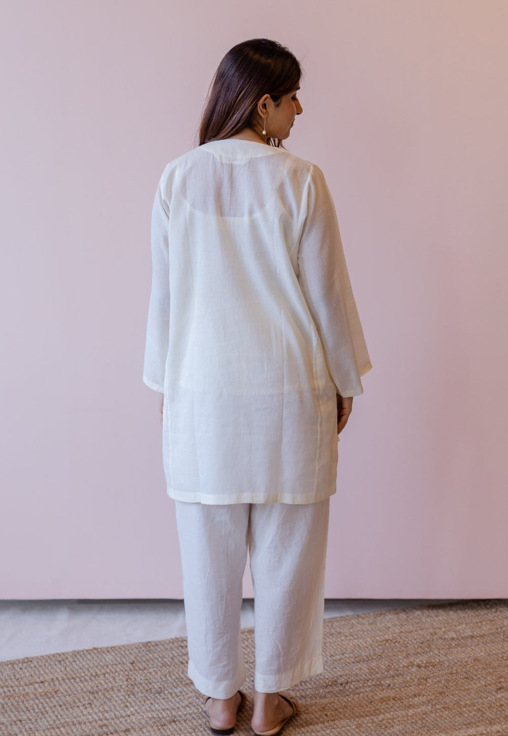 Veda Off White Solid Handloom Cotton A Line Kurta