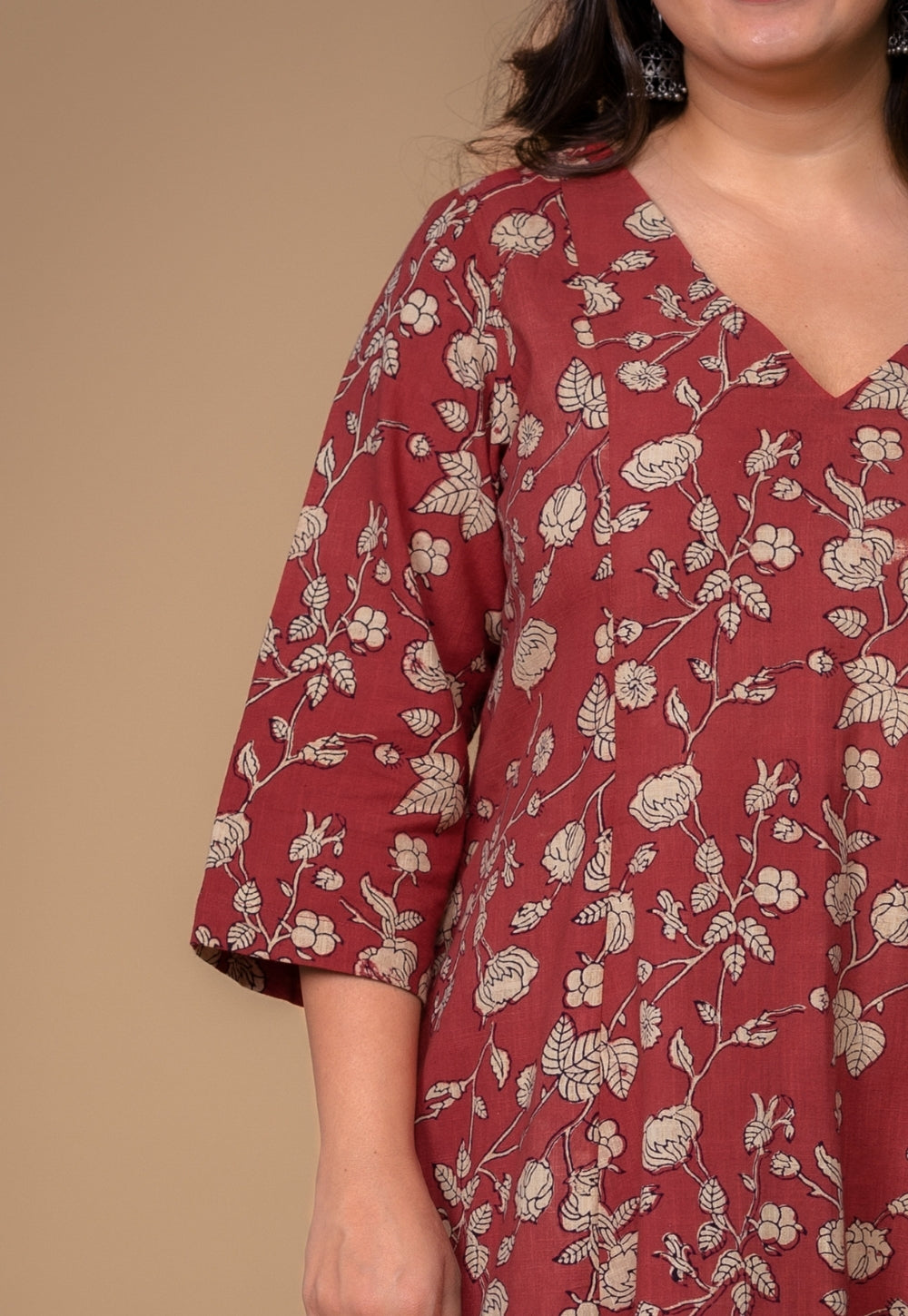 Smriti Red Dabu Slub Cotton Kali Kurta