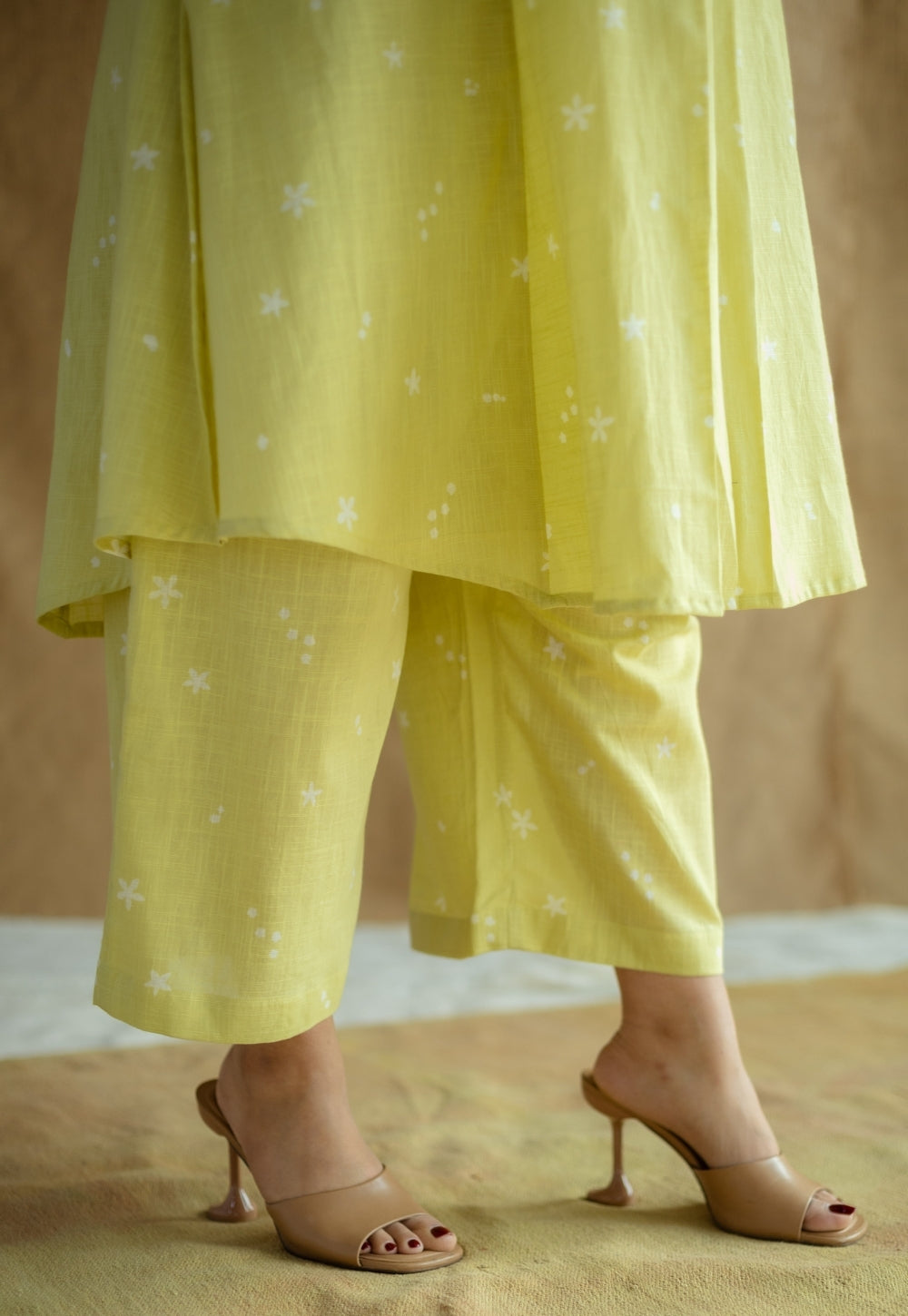 Raahi Lime Green Hand Block Print Slub Cotton A Line Kurta