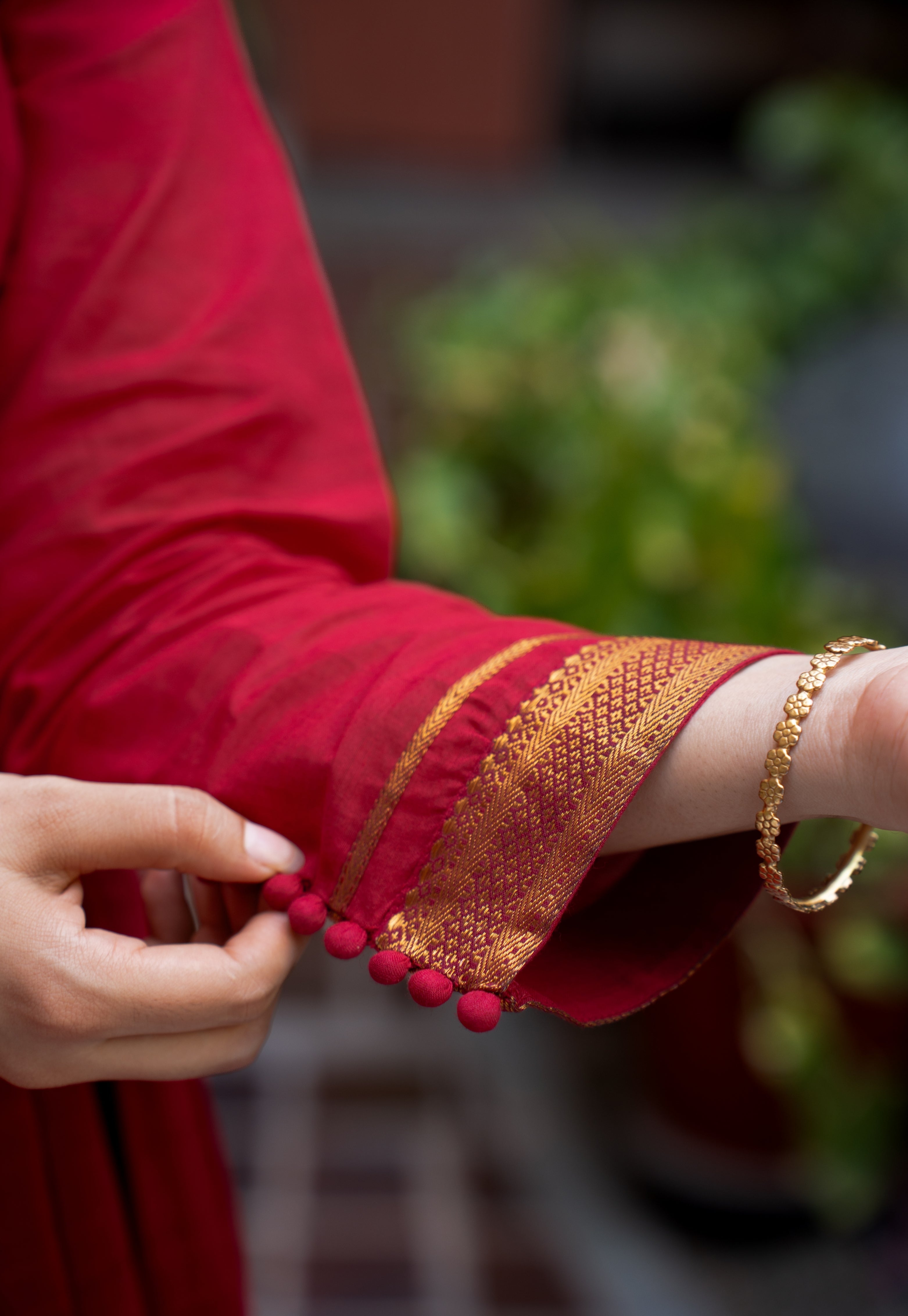 Jina Red Mangalgiri Cotton Angarakha Kurta with Nizam Border