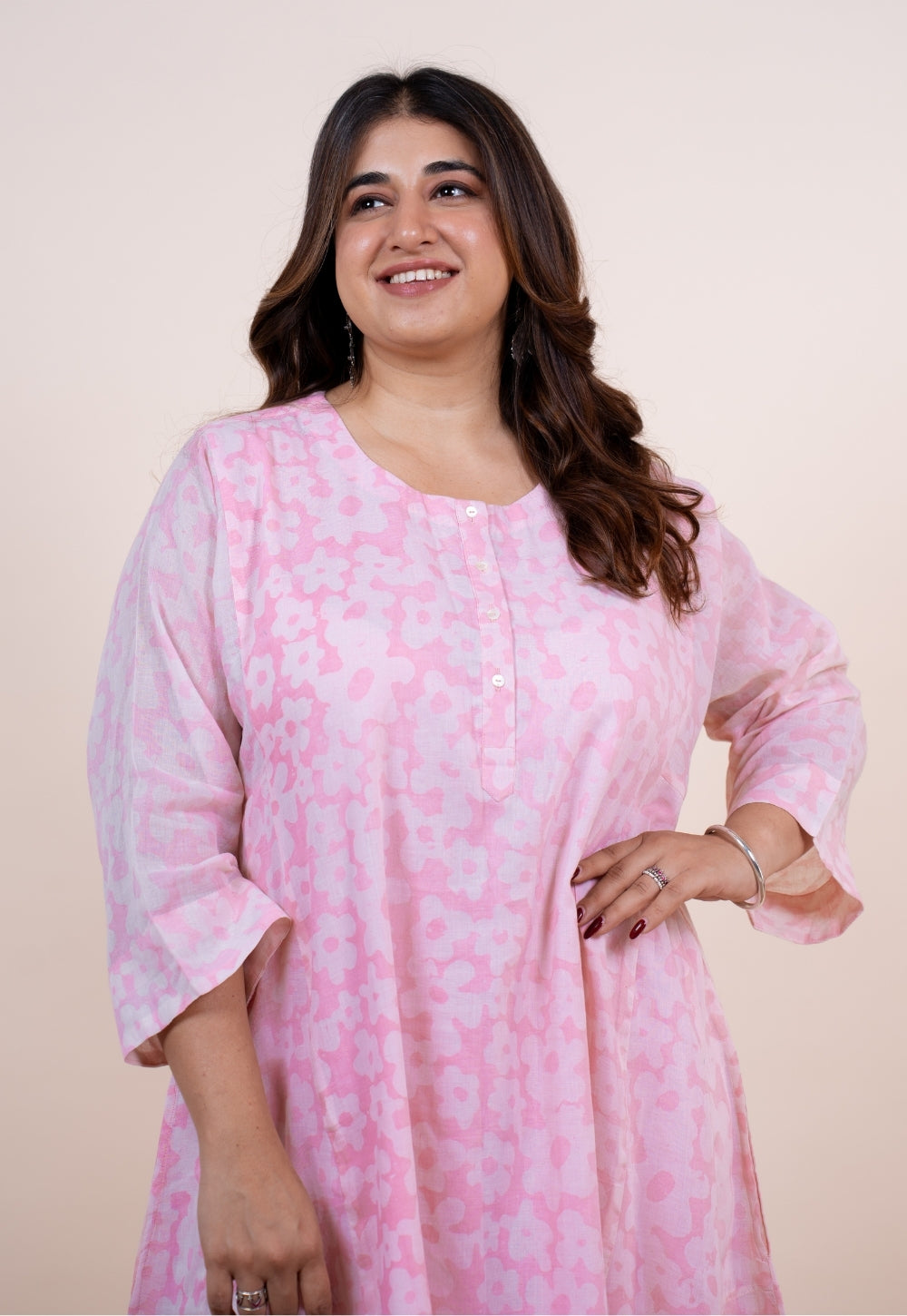 Sufia Pink Batik MulMul Jhabbha Kali Kurta