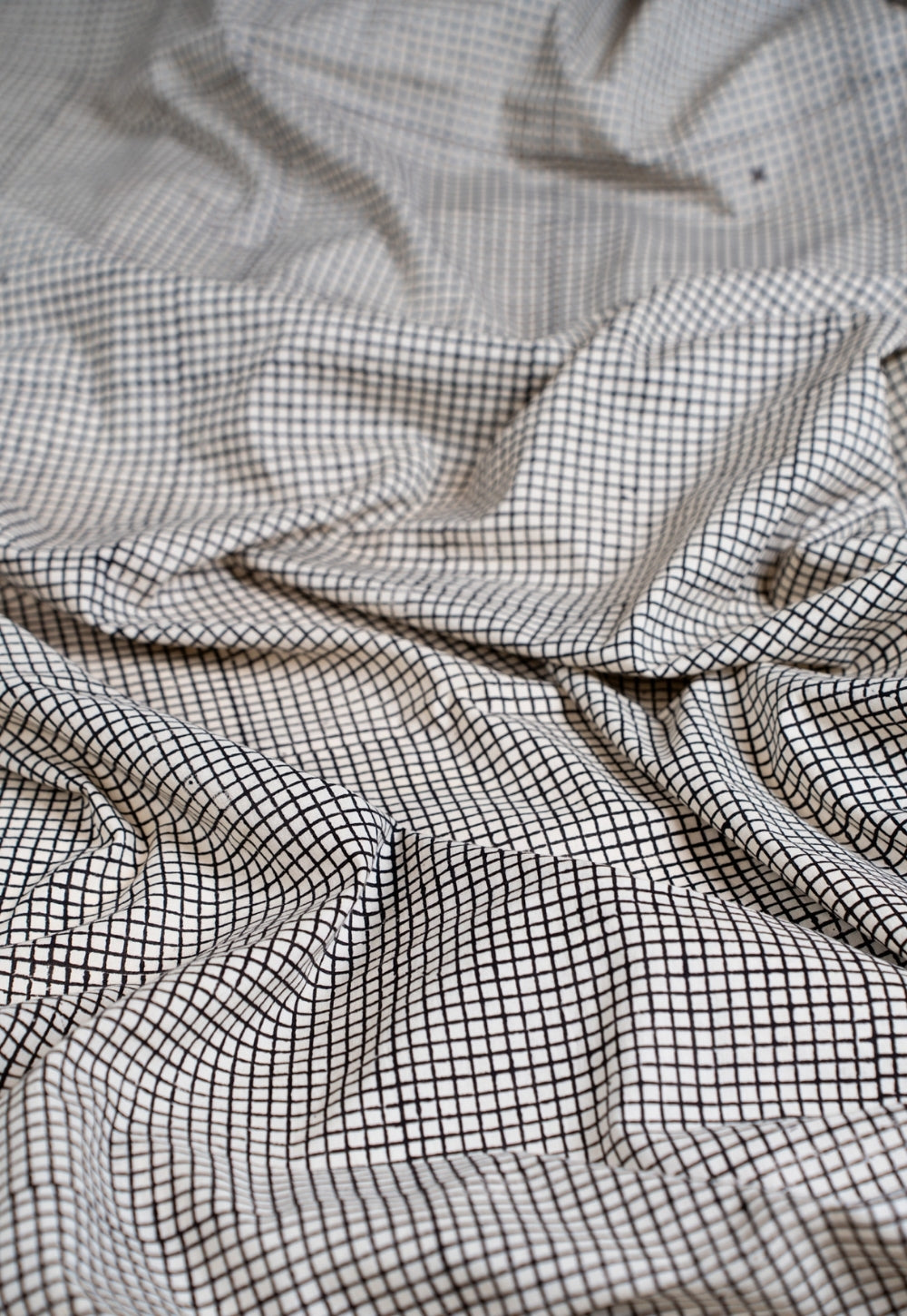 White Checks Bagru Hand Block Print Cotton Fabric
