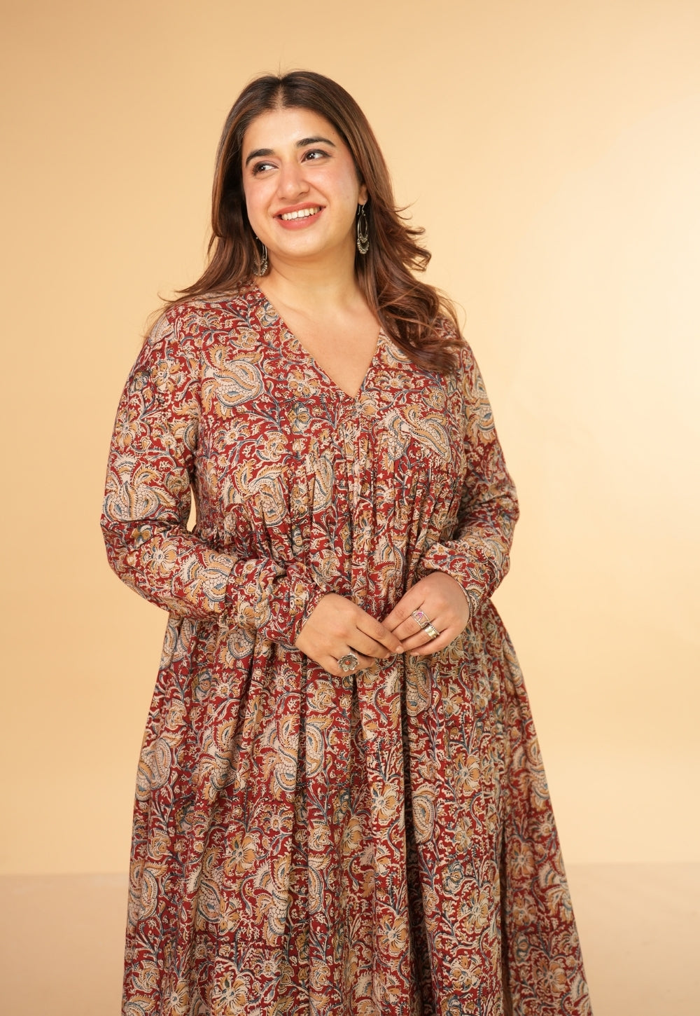 Farha Red Kalamkari Cotton A Line Kurta