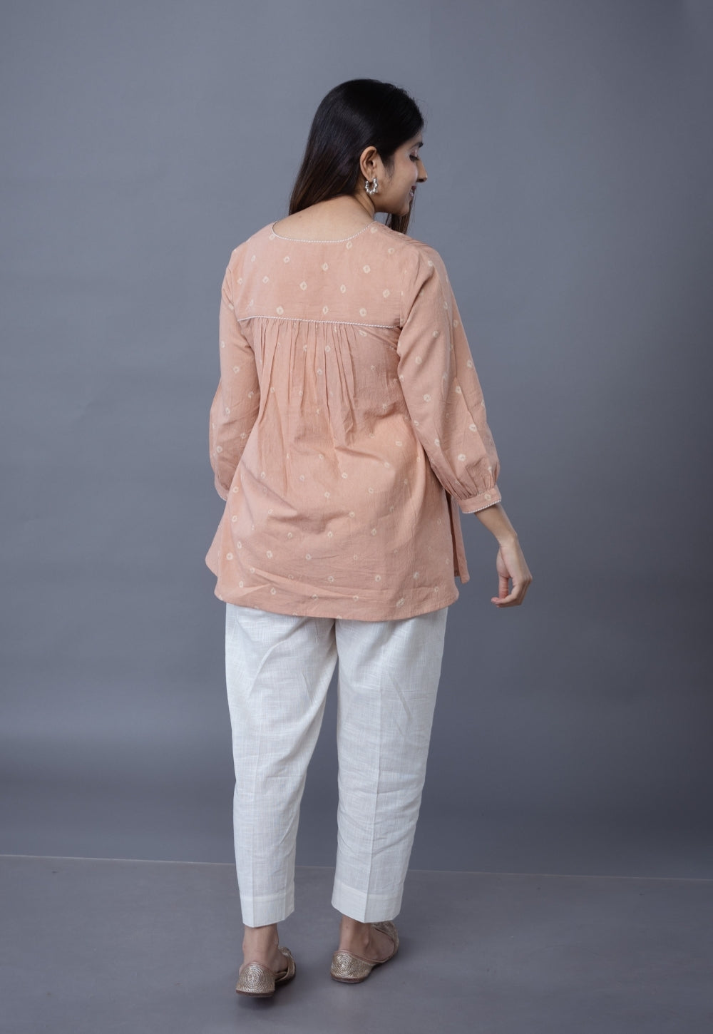 Neha Pink Bandhani Cotton A Line Short Top