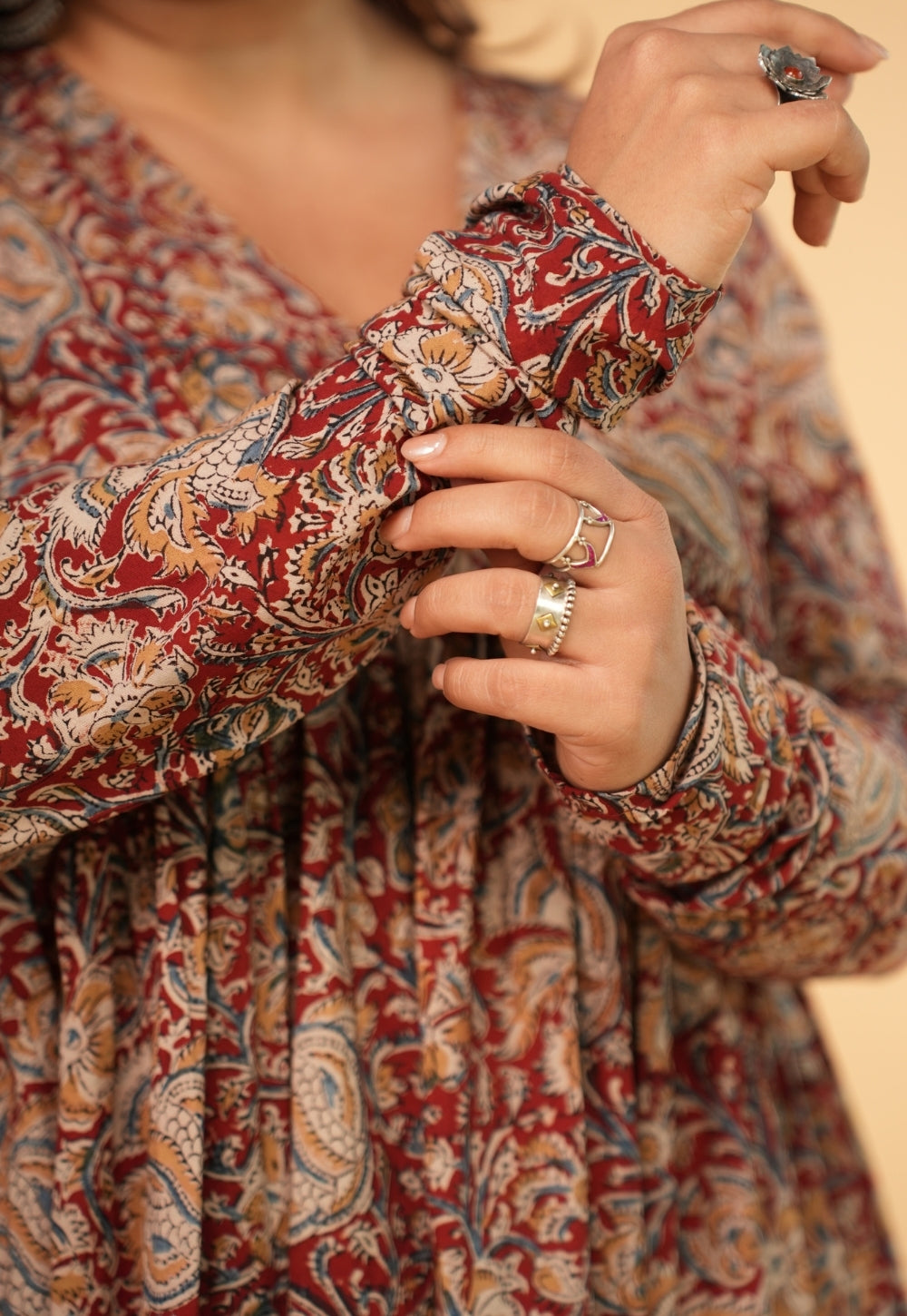 Farha Red Kalamkari Cotton A Line Kurta