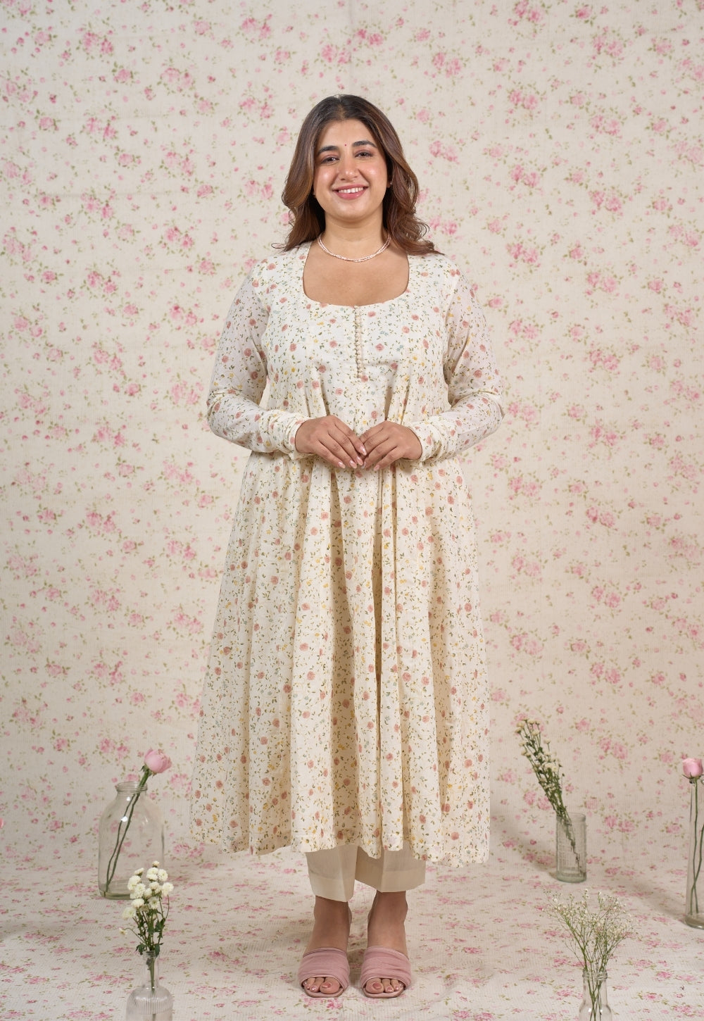 Tira White Sanganeri Mul Cotton Kali Kurta