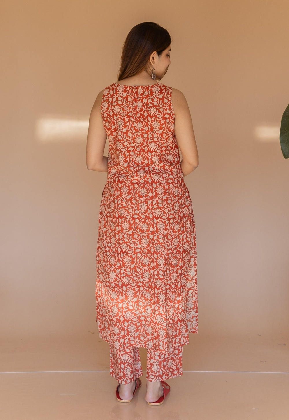 Selena Red Bagru Cotton Straight Kurta