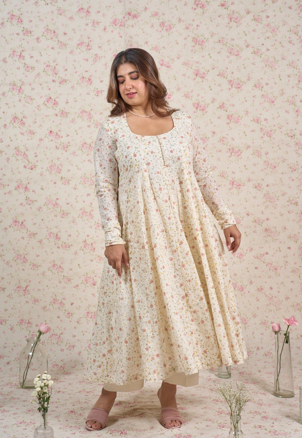 Tira White Sanganeri Mul Cotton Kali Kurta
