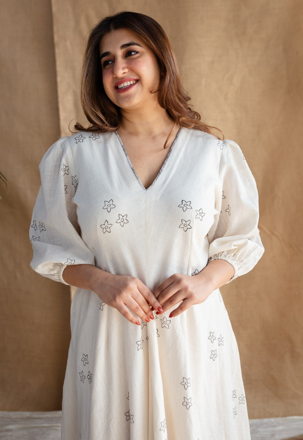 Eyza Dabu Slub Cotton Hand Embroidered Dress