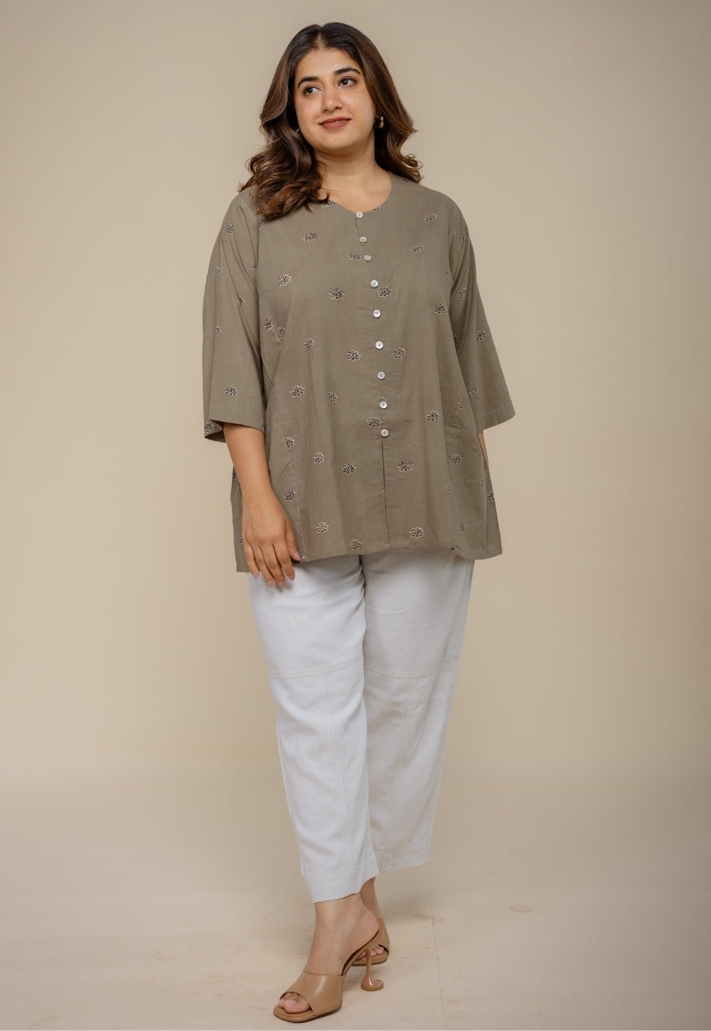 Charvi Grey Ajrakh Cotton Straight Short Top