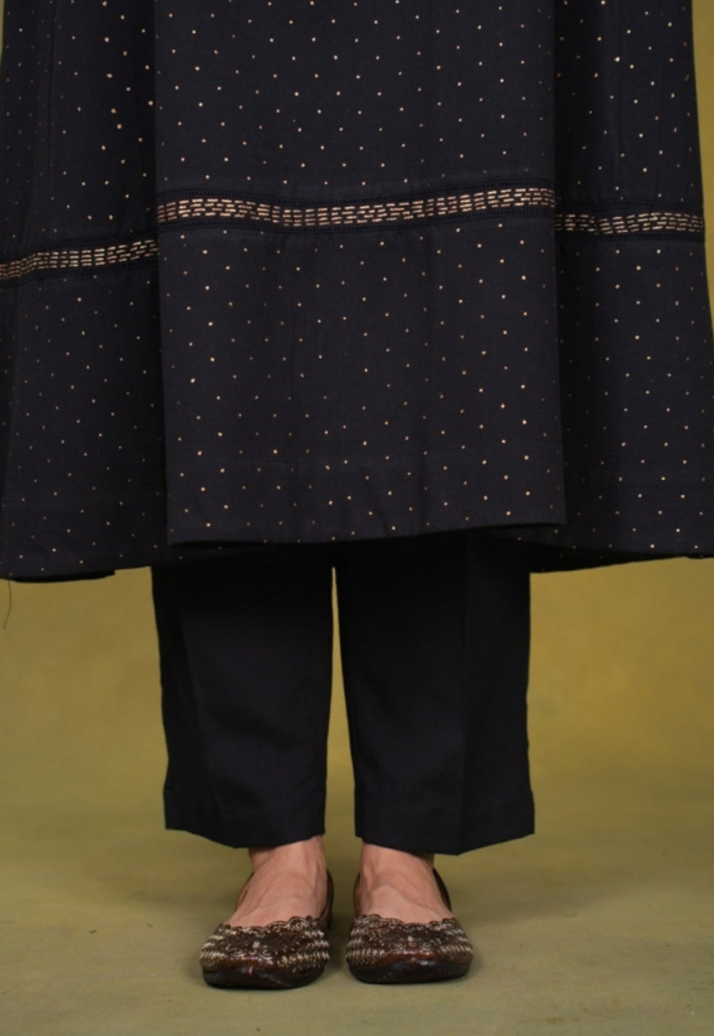 Qainat Black Rogan Handlock Printed Cotton Jhabbha Kali Kurta Suit Set (Set of 3)
