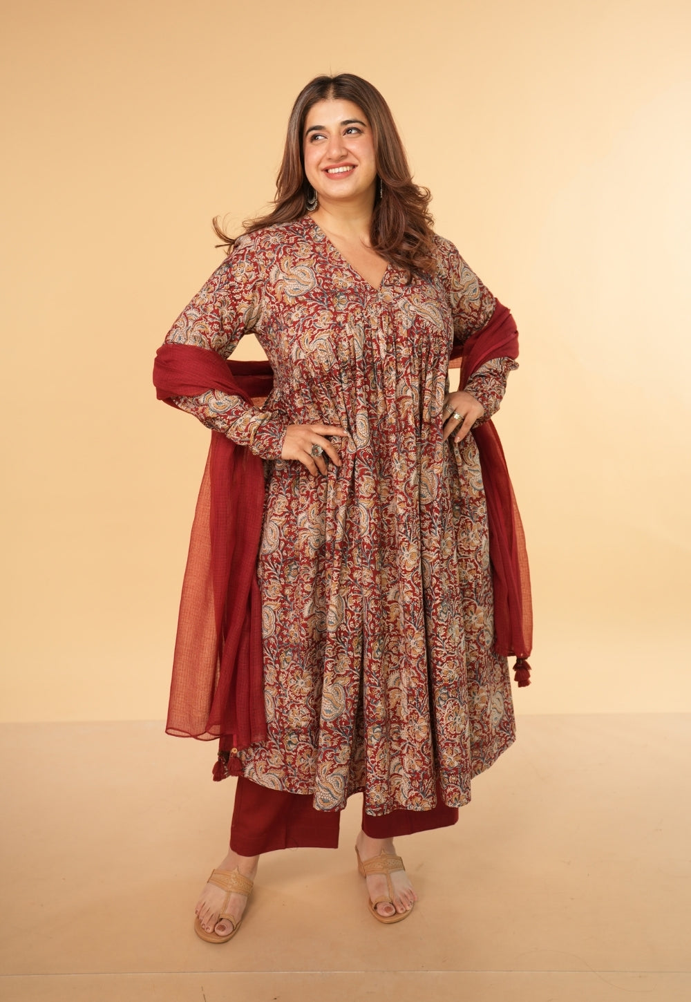 Red Solid Kota Doria Cotton Dupatta